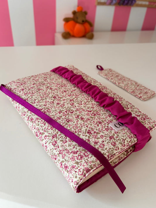 Funda libro adaptable flores granate