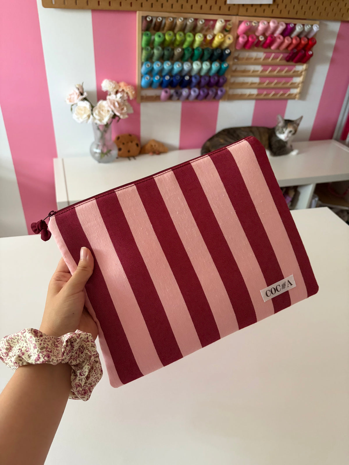 Funda Ipad franjas granate rosa