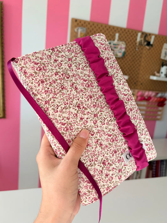 Funda libro adaptable flores granate