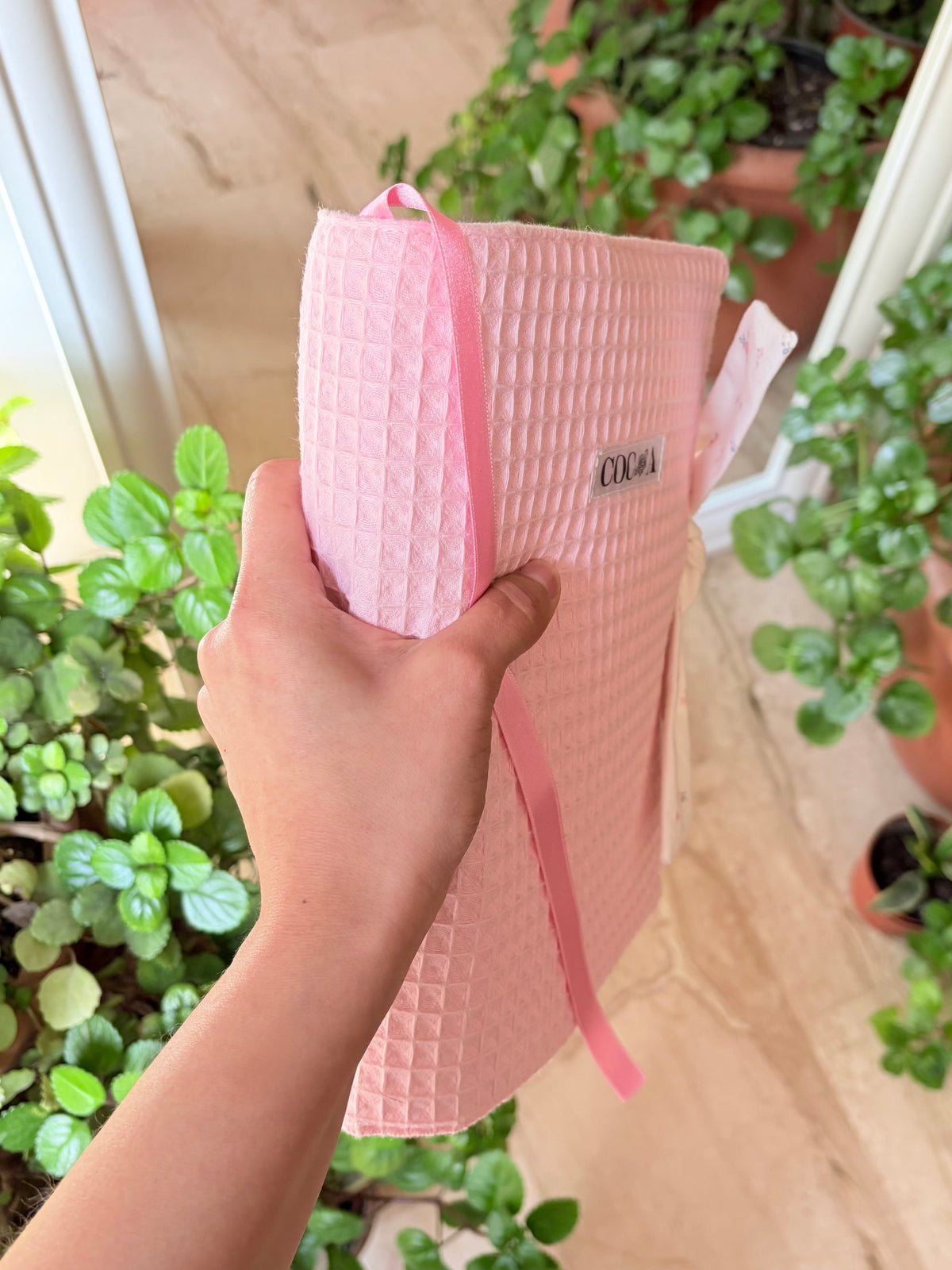 Funda libro solapa waffle rosa