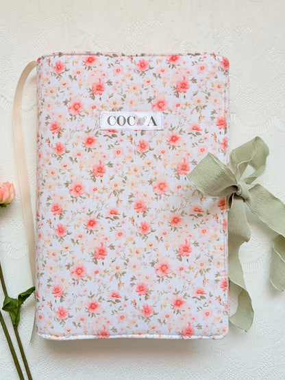 Funda libro solapa flores salmon