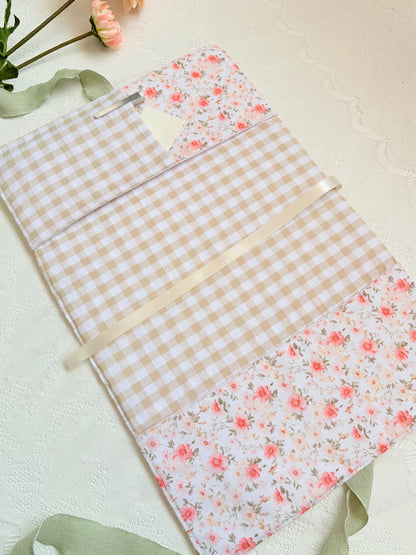 Funda libro solapa flores salmon