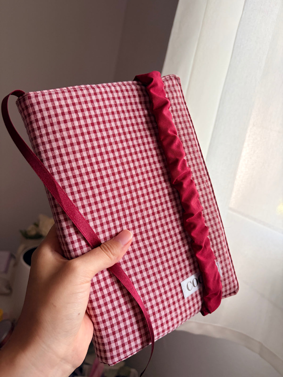 Funda libro adaptable gingham burdeos