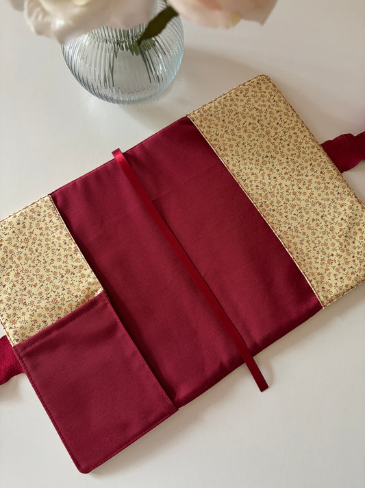Funda libro solapa crema flores